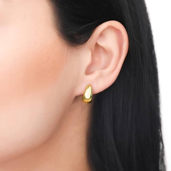 Sterling Silver CZ Dome Hoop Earrings Women Small Gold Flashed Huggie Jewelry - Picture 5 of 9